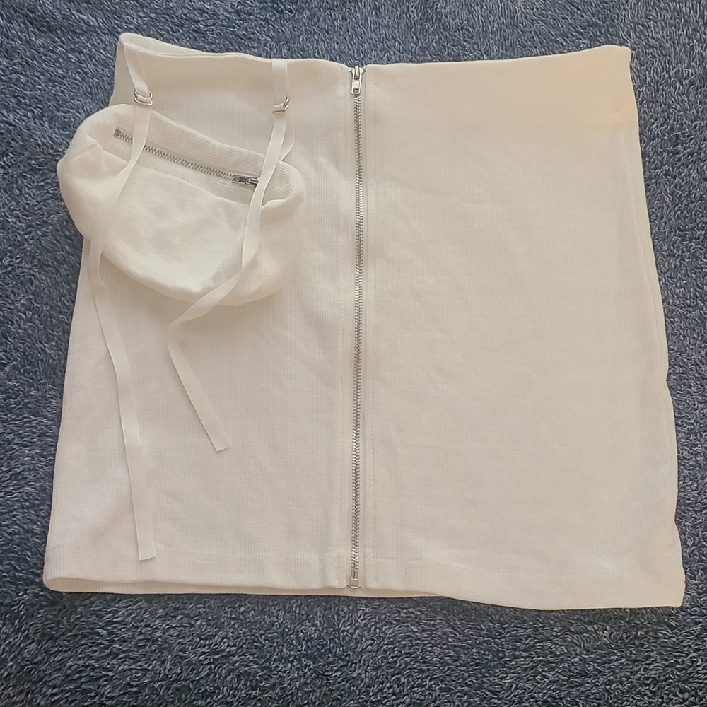 White Mini Pencil Skirt with Zipper Front